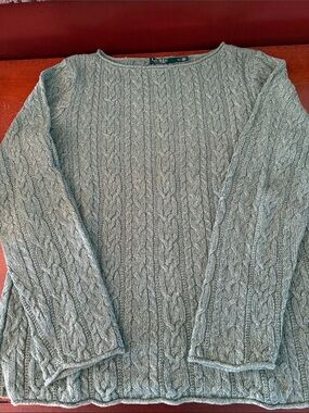 Lauren Ralph Lauren Sage Green Cable Crewneck Sweater